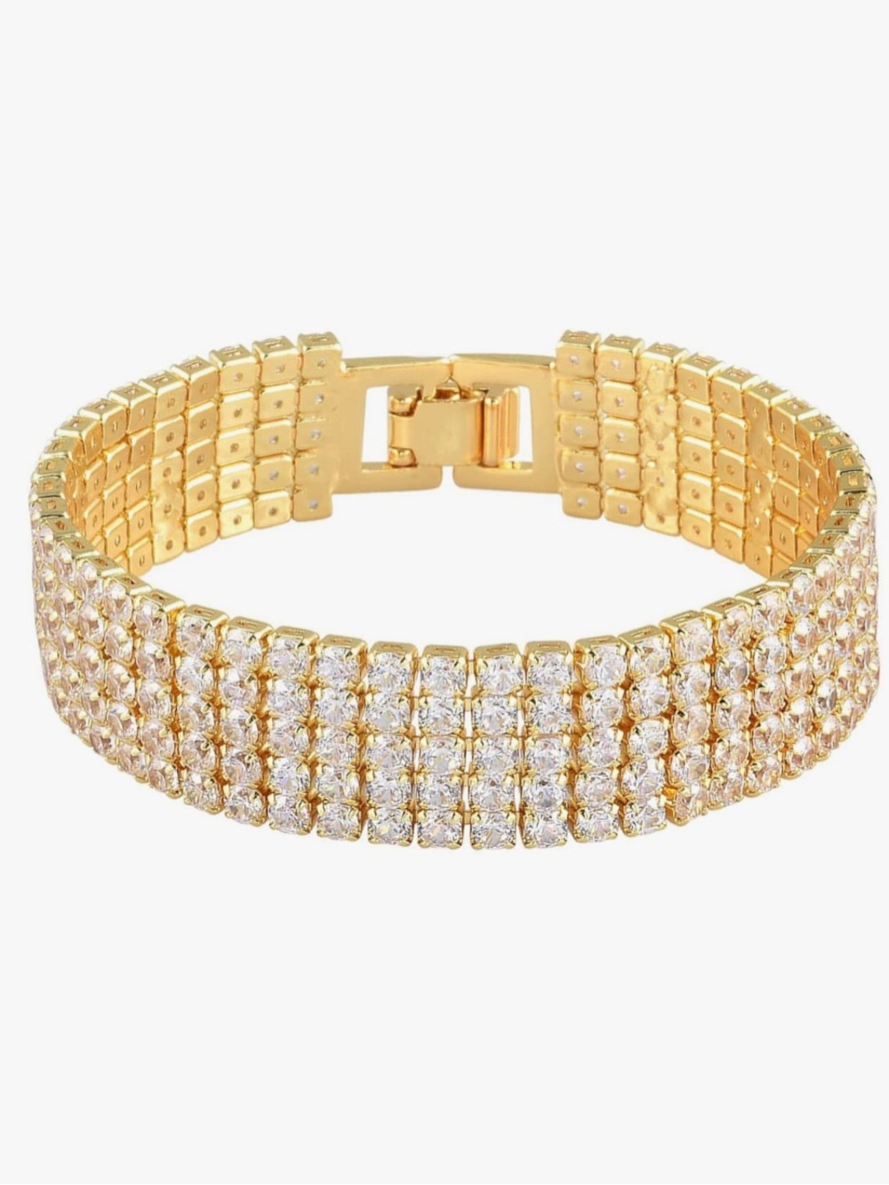 Bracelet- Cubic Zirconia Tennis Bracelet, Gold Plated, Multiple Row Designs,